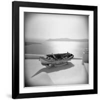 Wooden Boat on Roof Garden, Firostephani, Santorini, Cyclades, Greek Islands, Greece-Lee Frost-Framed Photographic Print