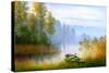 Wooden Boat On The Bank Of Lake On A Decline-balaikin2009-Stretched Canvas