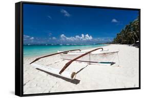 Wooden Boat on Tropical Beach with White Sand-pashapixel-Framed Stretched Canvas