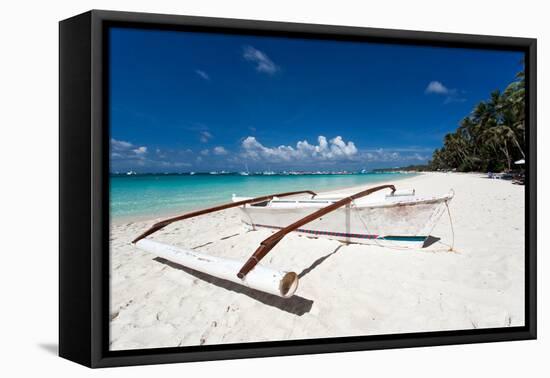 Wooden Boat on Tropical Beach with White Sand-pashapixel-Framed Stretched Canvas