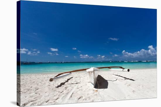 Wooden Boat on Tropical Beach with White Sand-pashapixel-Stretched Canvas