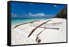 Wooden Boat on Tropical Beach with White Sand-pashapixel-Framed Stretched Canvas