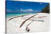 Wooden Boat on Tropical Beach with White Sand-pashapixel-Stretched Canvas