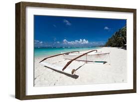 Wooden Boat on Tropical Beach with White Sand-pashapixel-Framed Photographic Print