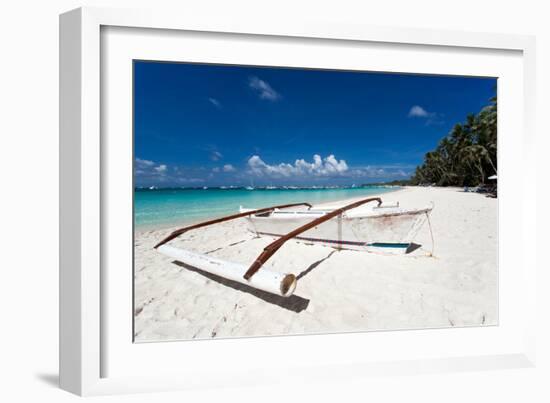 Wooden Boat on Tropical Beach with White Sand-pashapixel-Framed Photographic Print