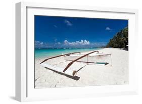 Wooden Boat on Tropical Beach with White Sand-pashapixel-Framed Photographic Print