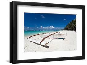 Wooden Boat on Tropical Beach with White Sand-pashapixel-Framed Photographic Print