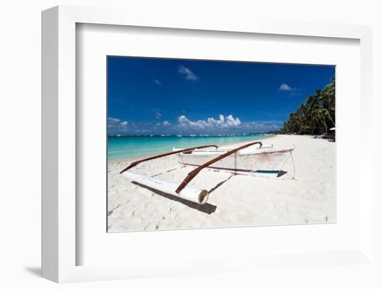 Wooden Boat on Tropical Beach with White Sand-pashapixel-Framed Photographic Print