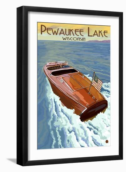 Wooden Boat - Pewaukee Lake, Wisconsin-Lantern Press-Framed Art Print