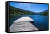 Wooden Boat Pier on Lago Tinquilco in the Huerquehue, Southern Chile-Michael Runkel-Framed Stretched Canvas