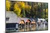 Wooden boathouses, lake Koenigssee, Berchtesgaden NP, Bavaria, Germany-Martin Zwick-Mounted Photographic Print