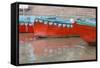 Wooden Boats in Ganges River, Varanasi, India-Ali Kabas-Framed Stretched Canvas