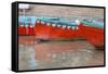 Wooden Boats in Ganges River, Varanasi, India-Ali Kabas-Framed Stretched Canvas