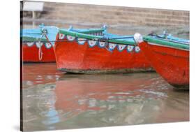 Wooden Boats in Ganges River, Varanasi, India-Ali Kabas-Stretched Canvas