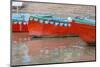 Wooden Boats in Ganges River, Varanasi, India-Ali Kabas-Mounted Premium Photographic Print