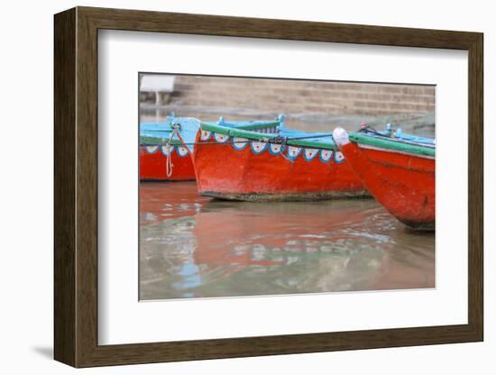 Wooden Boats in Ganges River, Varanasi, India-Ali Kabas-Framed Photographic Print