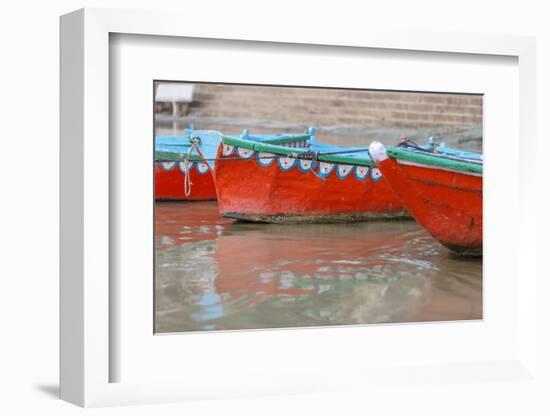 Wooden Boats in Ganges River, Varanasi, India-Ali Kabas-Framed Photographic Print