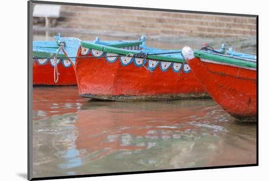 Wooden Boats in Ganges River, Varanasi, India-Ali Kabas-Mounted Photographic Print