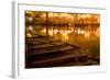 Wooden Boats on Houhai Lake with Lights of Bars and Restaurants in Background, Beijing, China-William Perry-Framed Photographic Print