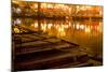 Wooden Boats on Houhai Lake with Lights of Bars and Restaurants in Background, Beijing, China-William Perry-Mounted Photographic Print