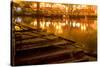 Wooden Boats on Houhai Lake with Lights of Bars and Restaurants in Background, Beijing, China-William Perry-Stretched Canvas