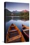 Wooden Boats on Strbske Pleso Lake in the Tatra Mountains of Slovakia, Europe. Autumn-Adam Burton-Stretched Canvas