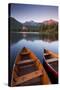 Wooden Boats on Strbske Pleso Lake in the Tatra Mountains of Slovakia, Europe. Autumn-Adam Burton-Stretched Canvas