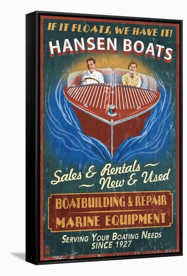 Wooden Boats - Vintage Sign-Lantern Press-Framed Stretched Canvas