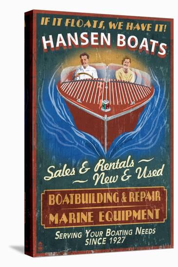 Wooden Boats - Vintage Sign-Lantern Press-Stretched Canvas