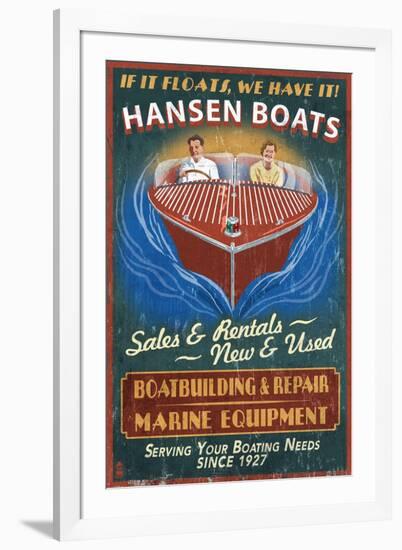 Wooden Boats - Vintage Sign-Lantern Press-Framed Art Print