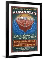 Wooden Boats - Vintage Sign-Lantern Press-Framed Art Print