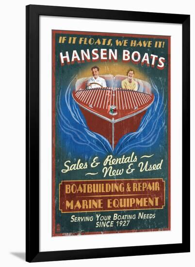 Wooden Boats - Vintage Sign-Lantern Press-Framed Art Print