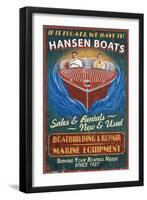 Wooden Boats - Vintage Sign-Lantern Press-Framed Art Print