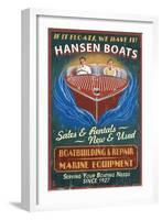 Wooden Boats - Vintage Sign-Lantern Press-Framed Art Print