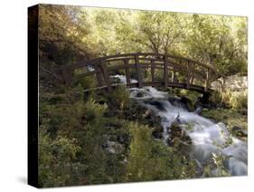 Wooden Bridge Over a Flowing Stream-null-Stretched Canvas