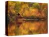 Wooden Cabin on Lake in Autumn-Robert Llewellyn-Stretched Canvas