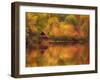 Wooden Cabin on Lake in Autumn-Robert Llewellyn-Framed Premium Photographic Print