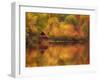 Wooden Cabin on Lake in Autumn-Robert Llewellyn-Framed Premium Photographic Print