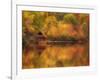 Wooden Cabin on Lake in Autumn-Robert Llewellyn-Framed Photographic Print