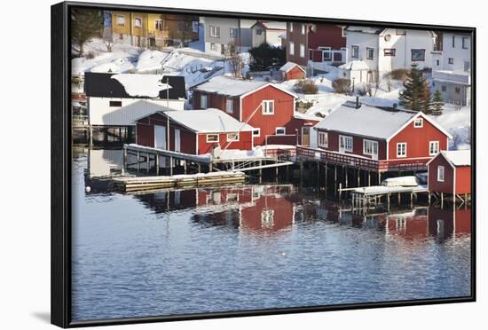 Wooden Cabins at the Waters Edge in the Town of Raine in the Lofoten Islands, Arctic, Norway-David Clapp-Framed Photographic Print