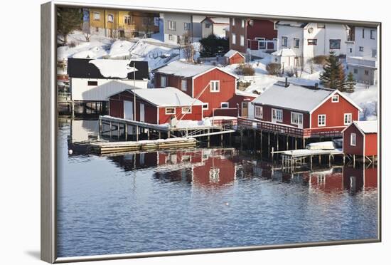 Wooden Cabins at the Waters Edge in the Town of Raine in the Lofoten Islands, Arctic, Norway-David Clapp-Framed Photographic Print