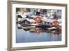 Wooden Cabins at the Waters Edge in the Town of Raine in the Lofoten Islands, Arctic, Norway-David Clapp-Framed Photographic Print