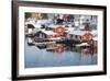Wooden Cabins at the Waters Edge in the Town of Raine in the Lofoten Islands, Arctic, Norway-David Clapp-Framed Photographic Print