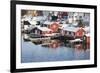 Wooden Cabins at the Waters Edge in the Town of Raine in the Lofoten Islands, Arctic, Norway-David Clapp-Framed Photographic Print