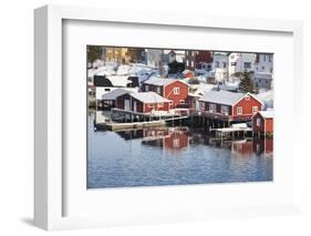 Wooden Cabins at the Waters Edge in the Town of Raine in the Lofoten Islands, Arctic, Norway-David Clapp-Framed Photographic Print