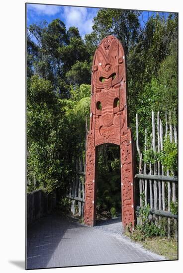 Wooden Carved Entrance at the Te Puia Maori Cultural Center, Rotorura, North Island-Michael Runkel-Mounted Photographic Print