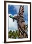 Wooden carvings on the Monument des Dix-Neuf (Monument of 19), Ouvea, Loyalty Islands, New Caledoni-Michael Runkel-Framed Photographic Print