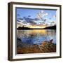 Wooden Chair on Beach of Relaxing Lake at Sunset in Algonquin Park, Canada-elenathewise-Framed Photographic Print