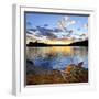 Wooden Chair on Beach of Relaxing Lake at Sunset in Algonquin Park, Canada-elenathewise-Framed Photographic Print