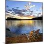 Wooden Chair on Beach of Relaxing Lake at Sunset in Algonquin Park, Canada-elenathewise-Mounted Photographic Print